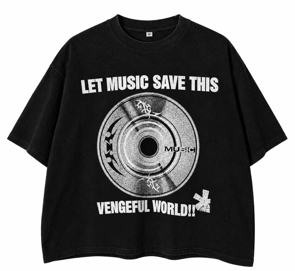 MUSIC SAVES BLACK BOXY TEE